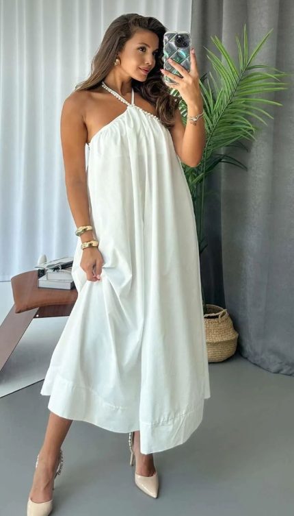 Pearl Collar Detailed Dress