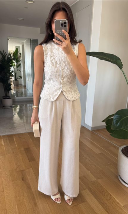 Pearl Button Lace Vest Suit