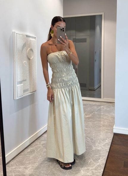 Strapless Pleated Maxi Dress