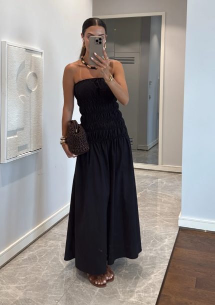 Strapless Pleated Maxi Dress