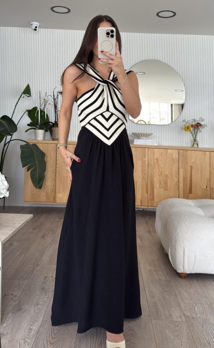 Black Cross Detailed Knit Dress