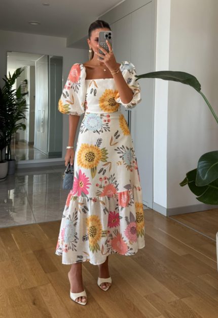 Floral Watermelon Sleeve Dress