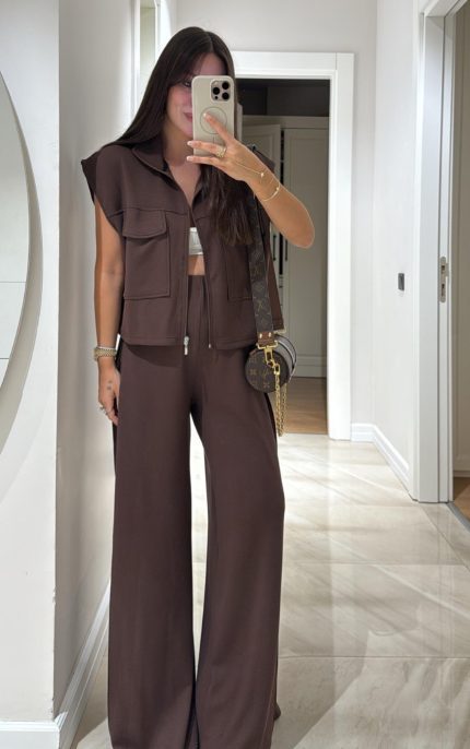 Brown Front Pocket Detailed Vest Modal Suit
