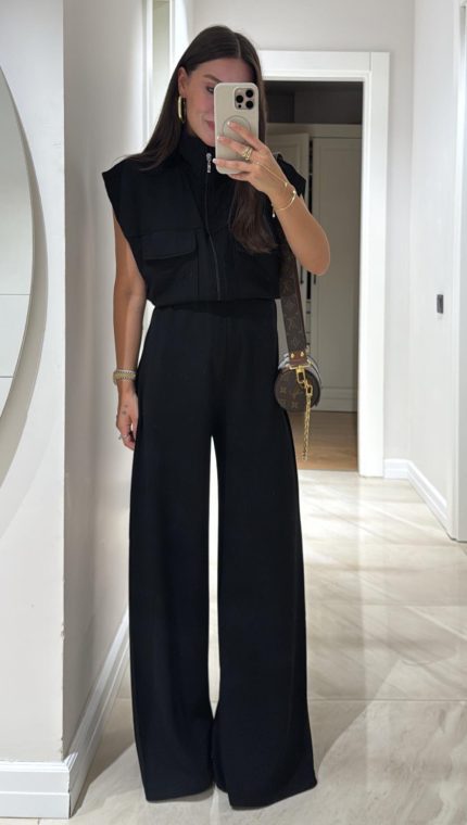 Oysh.o Black Front Pocket Detailed Vest Modal Suit
