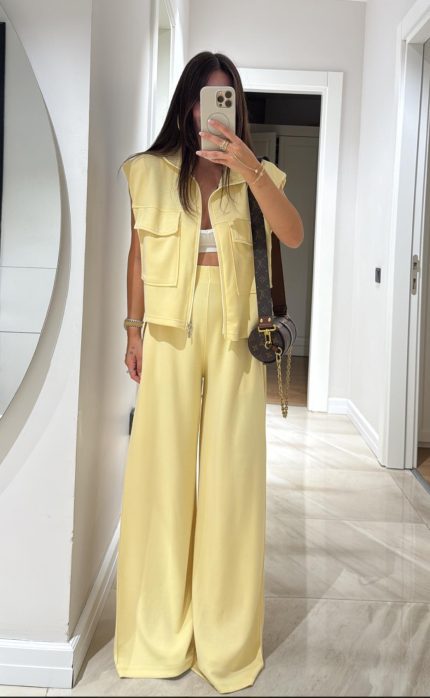 Yellow Front Pocket Detailed Vest Modal Suit
