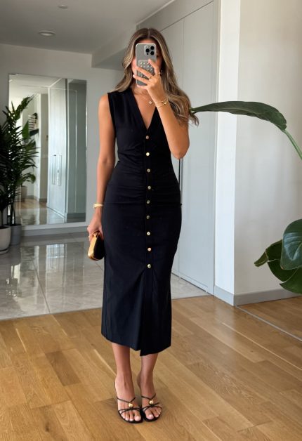 Gold Button Dress
