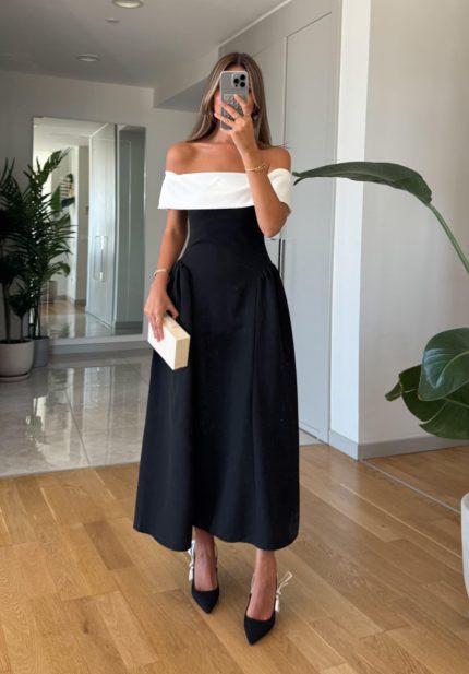 Madonna Collar Contrast Midi Dress