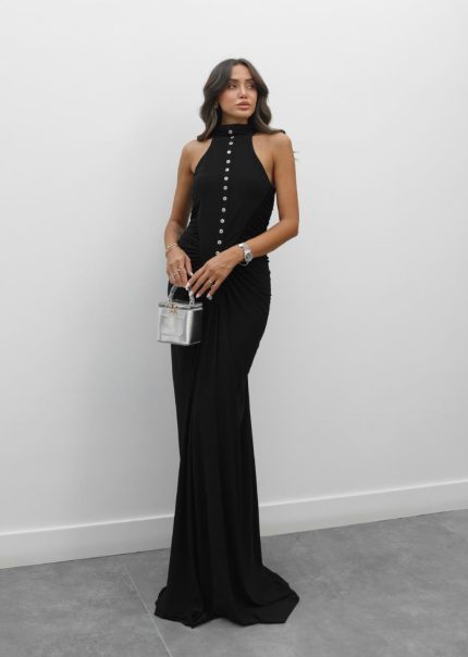 Halter Neck Maxi Black Dress