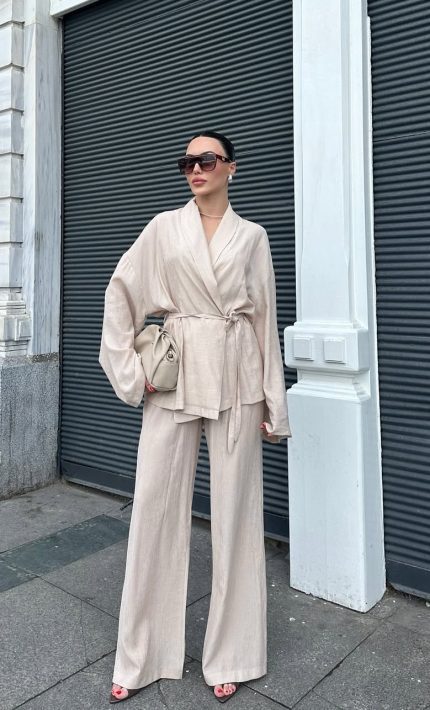 Crinkle Kimono Set- Ecru