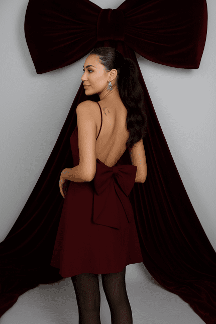 Burgundy Dress With Back Bow Detail
