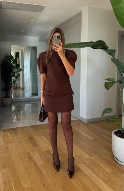 Watermelon Sleeve Pocket Dress - Brown