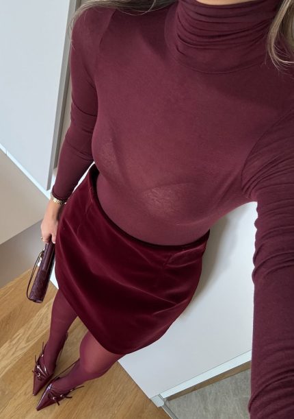 Dilvin Turtleneck Cashmere Blouse – Burgundy