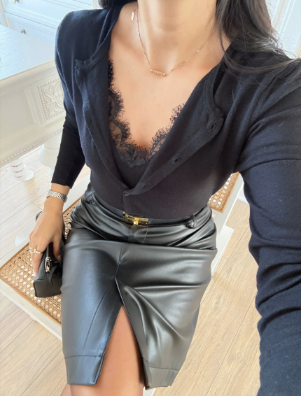 Takai Black Buttoned Cardigan with Lace Detail