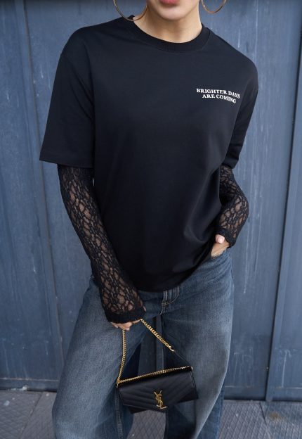 Lace Sleeve Black Tshirt