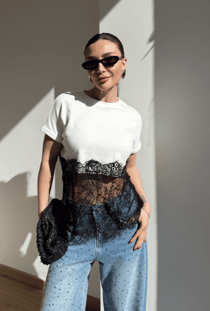 Lace Detail White Top