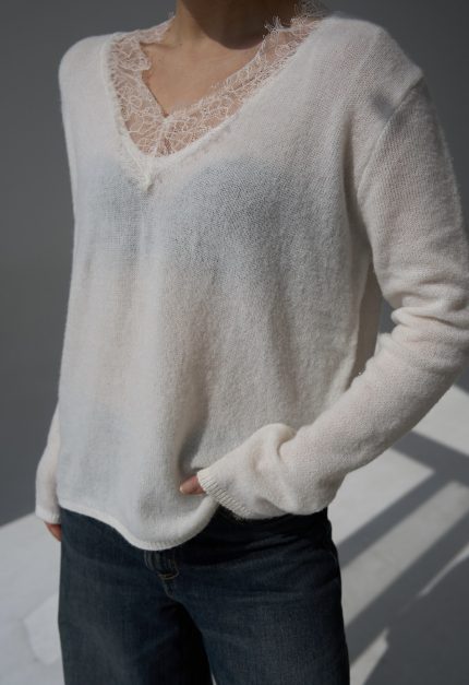Lace Collar Soft Top-Ecru