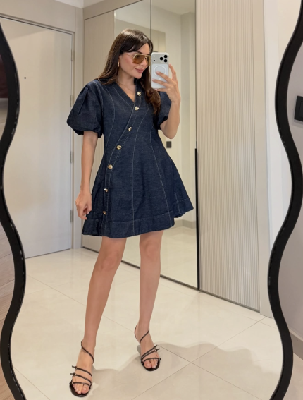 Vienna Denim Balloon Sleeve Dress