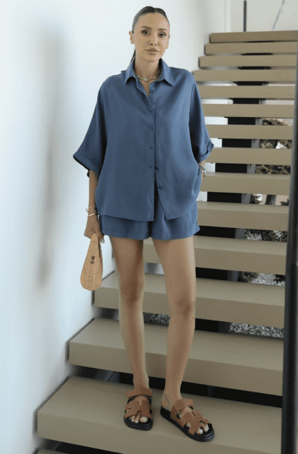Blue Rona Tencel Shirt & Short Set