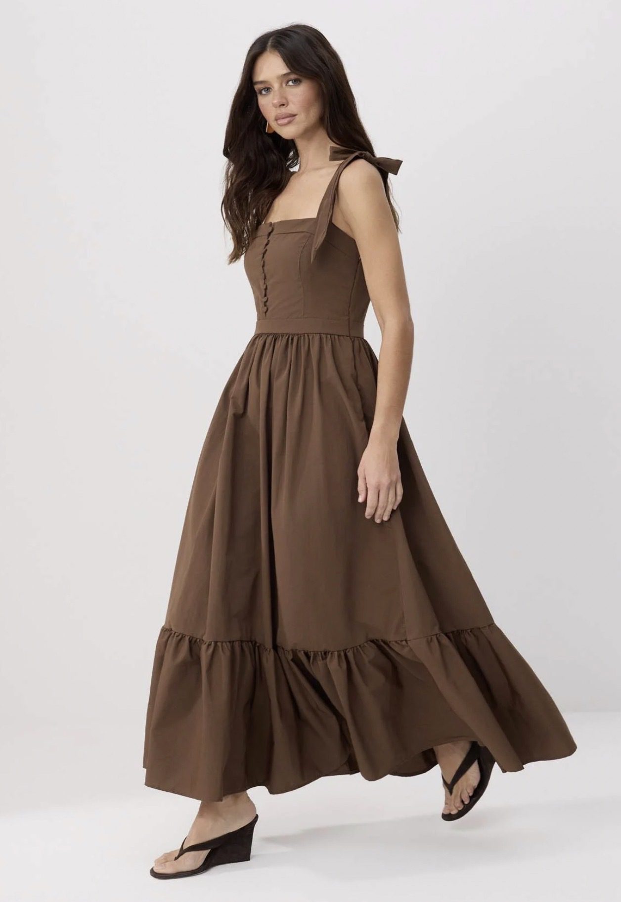 Brown Ruffle Dress  Perra Fashion