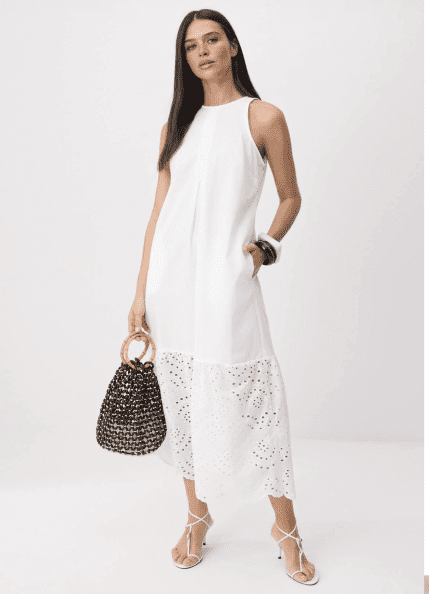 White Broderie Hem Maxi Dress