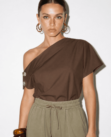 Brown Asymmetrical Shirt