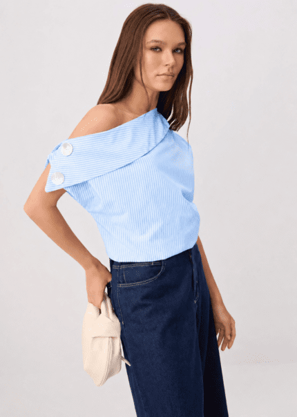 Blue Striped Asymmetrical Shirt