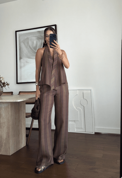 ZRA STRIPED BROWN SET