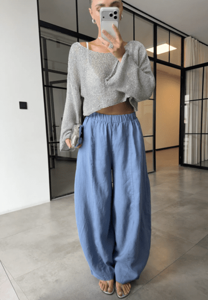 100% Linen Pant-Blue