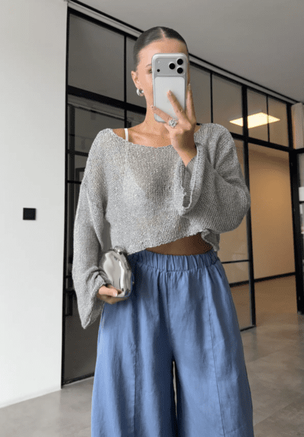 Sequined Mercerized Top-Silver