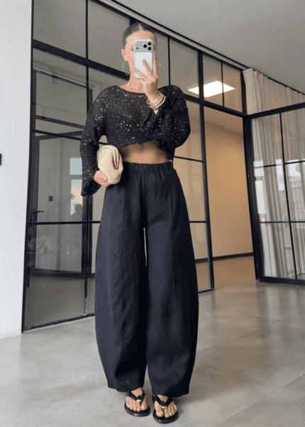 100% Linen Pant-Black