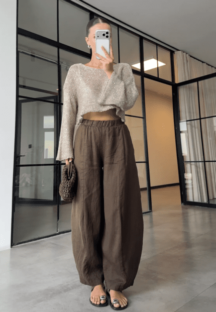 100% Linen Pant-Brown