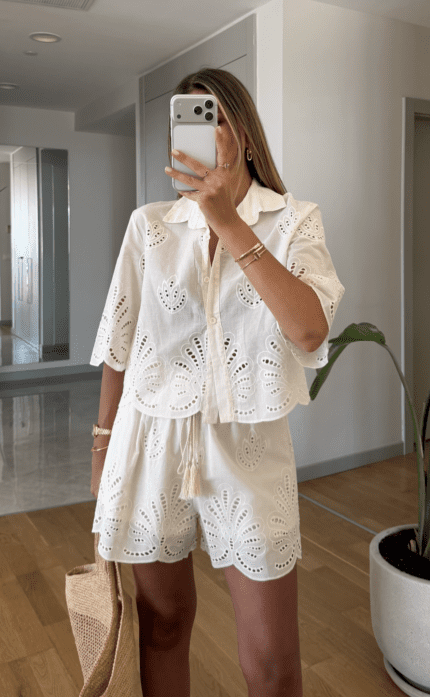 Ross Fisto Detailed Shorts and Shirt Set - Natural