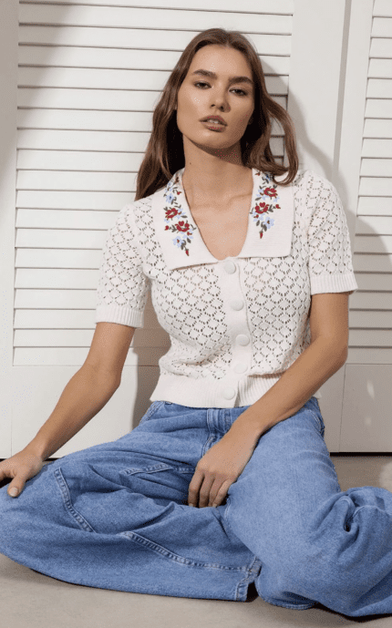 Floral Embroidered Openwork Top